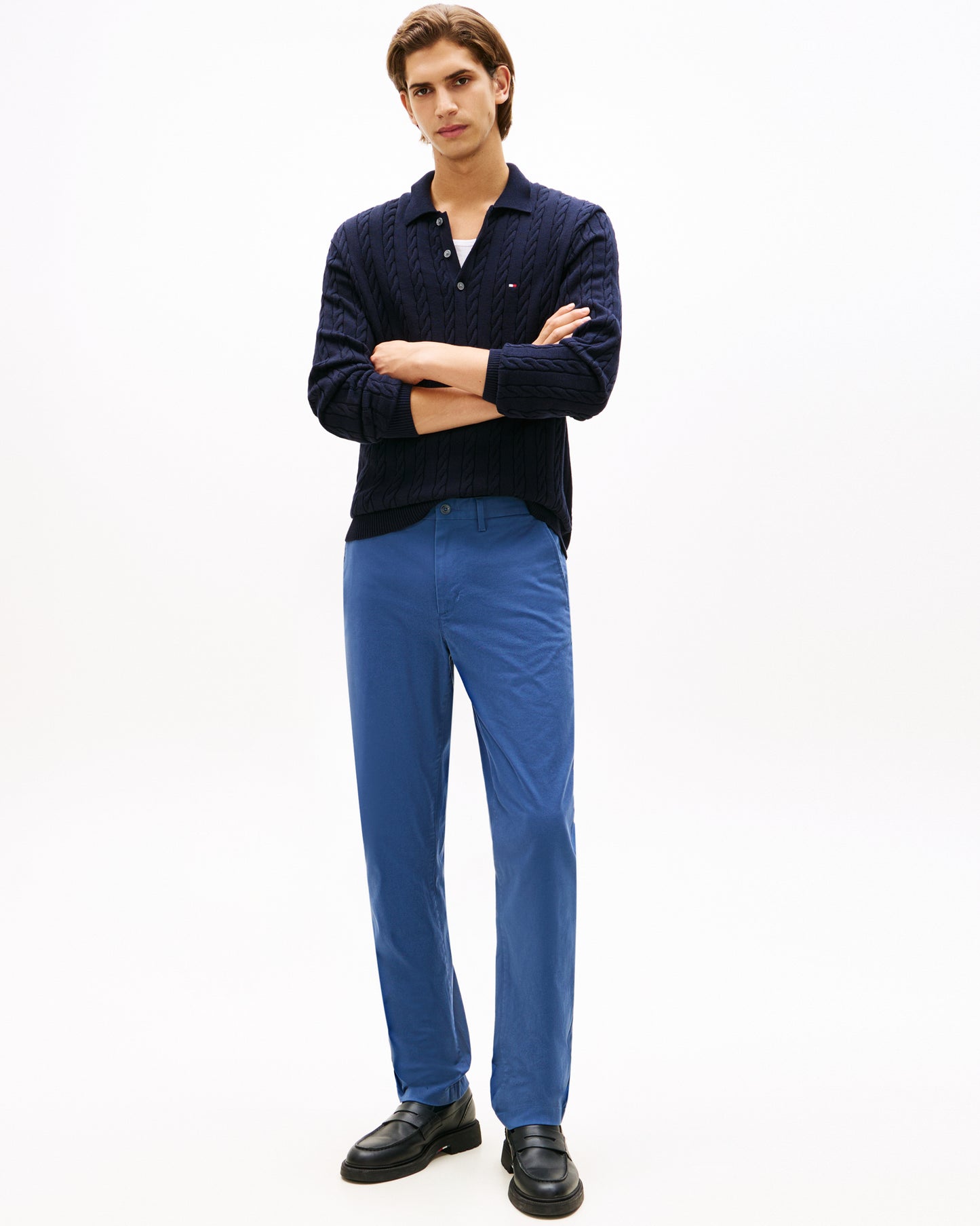 Tommy Hilfiger Classic Cotton Cable Mens Long Sleeve Polo - Desert Sky