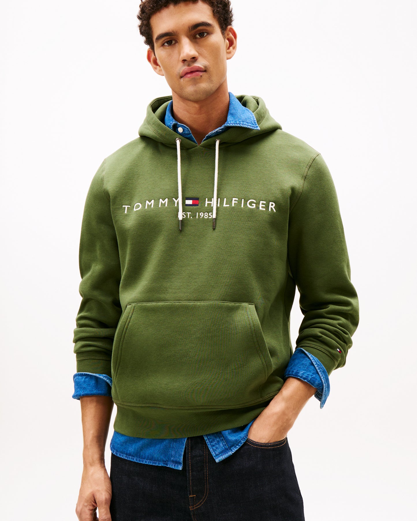 Tommy Hilfiger Tommy Logo Flex Fleece Hoodie - Mountain Pine