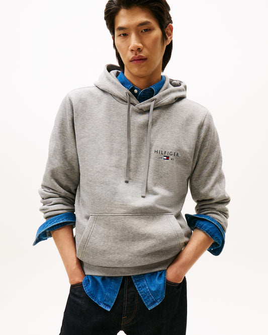 Tommy Hilfiger Brand Love Mens Small Hilfiger Logo Hoodie - Medium Grey Heather