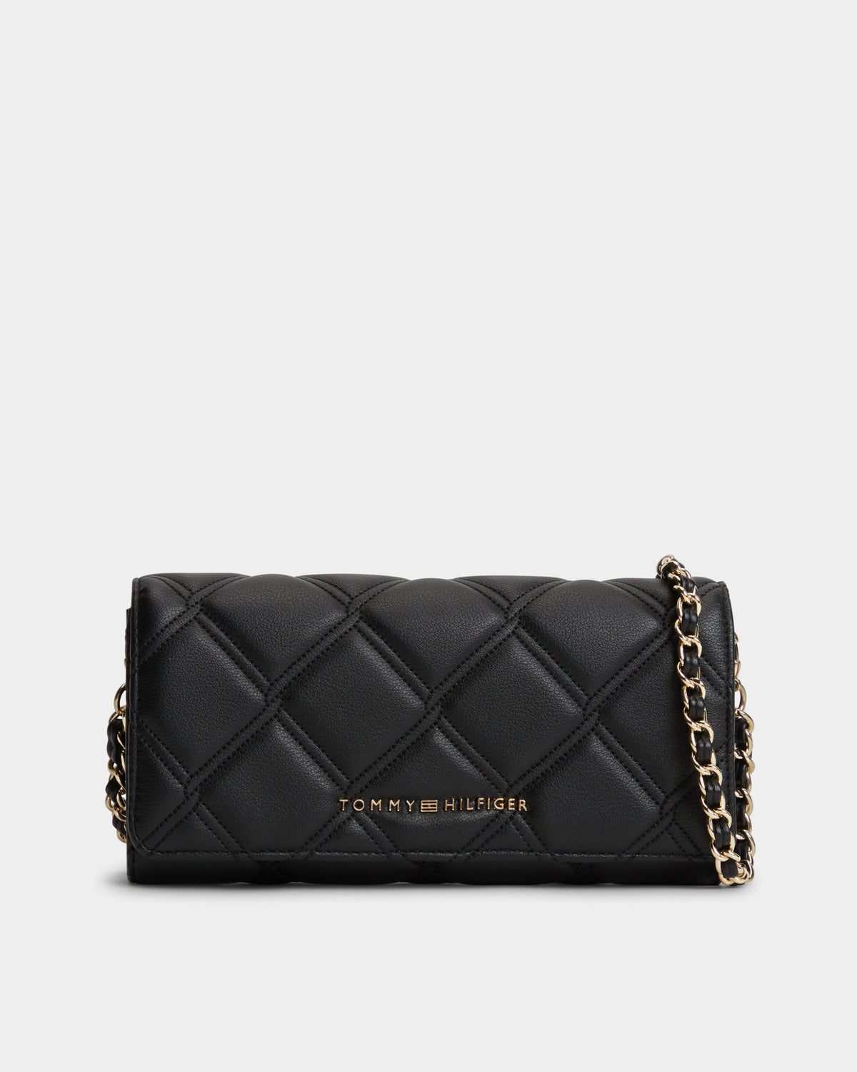 Tommy Hilfiger Quilted Womens Chain Wallet - Black | CHO | Designer Womens Purses