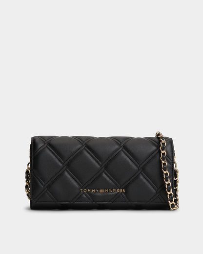 Tommy Hilfiger Quilted Womens Chain Wallet - Black | CHO | Designer Womens Purses