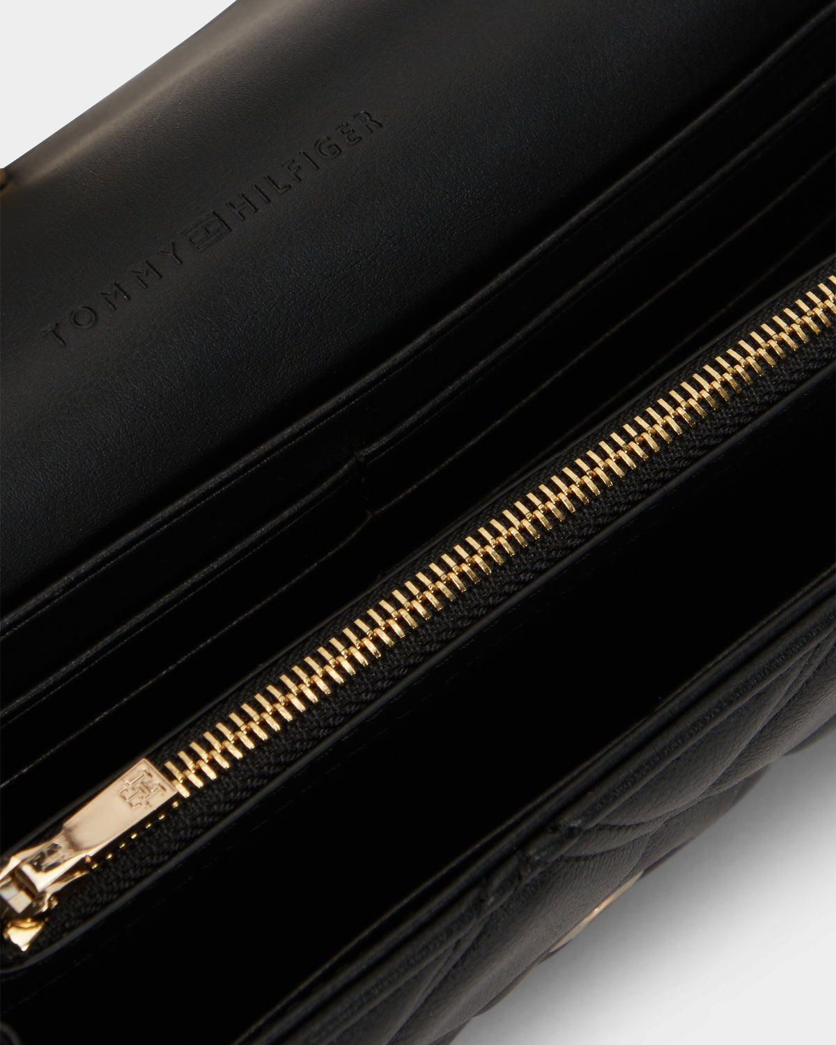 Tommy Hilfiger Quilted Womens Chain Wallet - Black | CHO | Designer Womens Purses