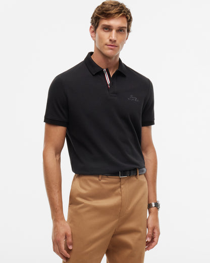 Tommy Hilfiger Signature Logo Pique Collar Mens Polo - Black | CHO | Designer Mens Polos