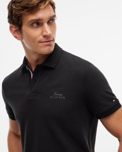 Tommy Hilfiger Signature Logo Pique Collar Mens Polo - Black | CHO | Designer Mens Polos