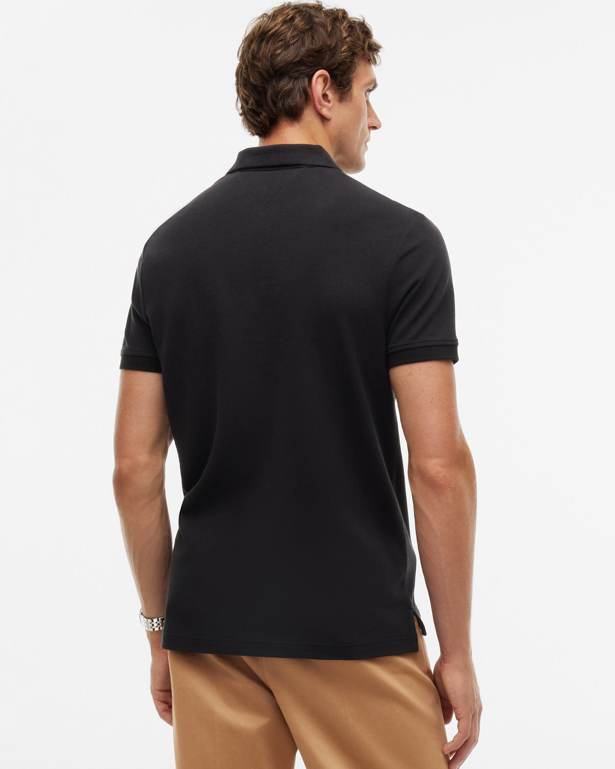Tommy Hilfiger Signature Logo Pique Collar Mens Polo - Black | CHO | Designer Mens Polos