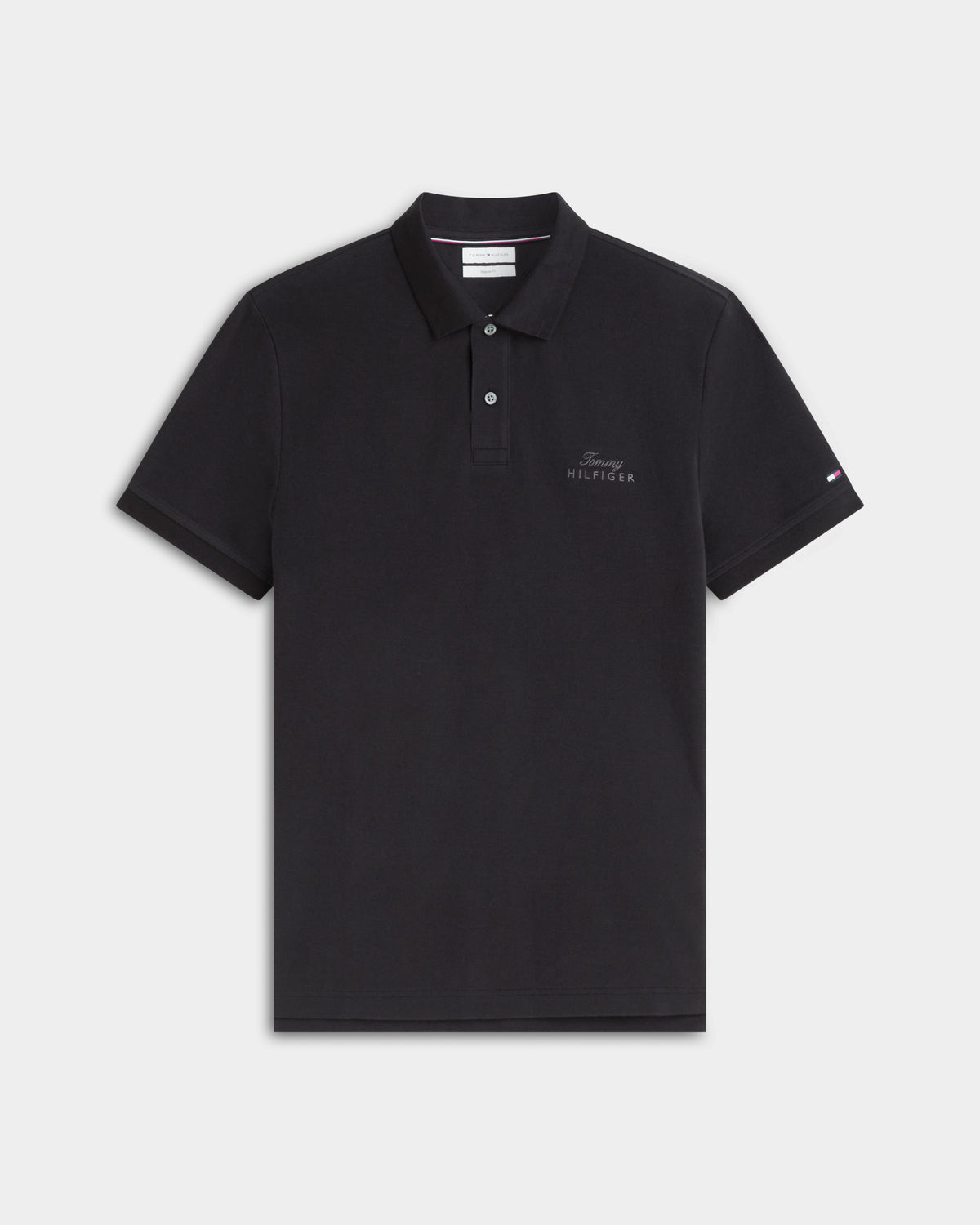 Tommy Hilfiger Signature Logo Pique Collar Mens Polo - Black | CHO | Designer Mens Polos