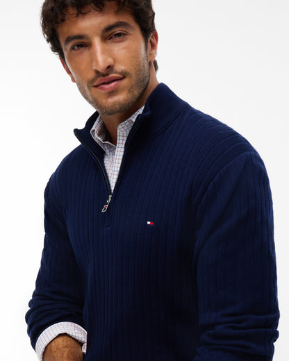 Tommy Hilfiger Wide Rib - Knit Mens Quarter - Zip Jumper - Carbon Navy | CHO | Designer Mens Jumpers