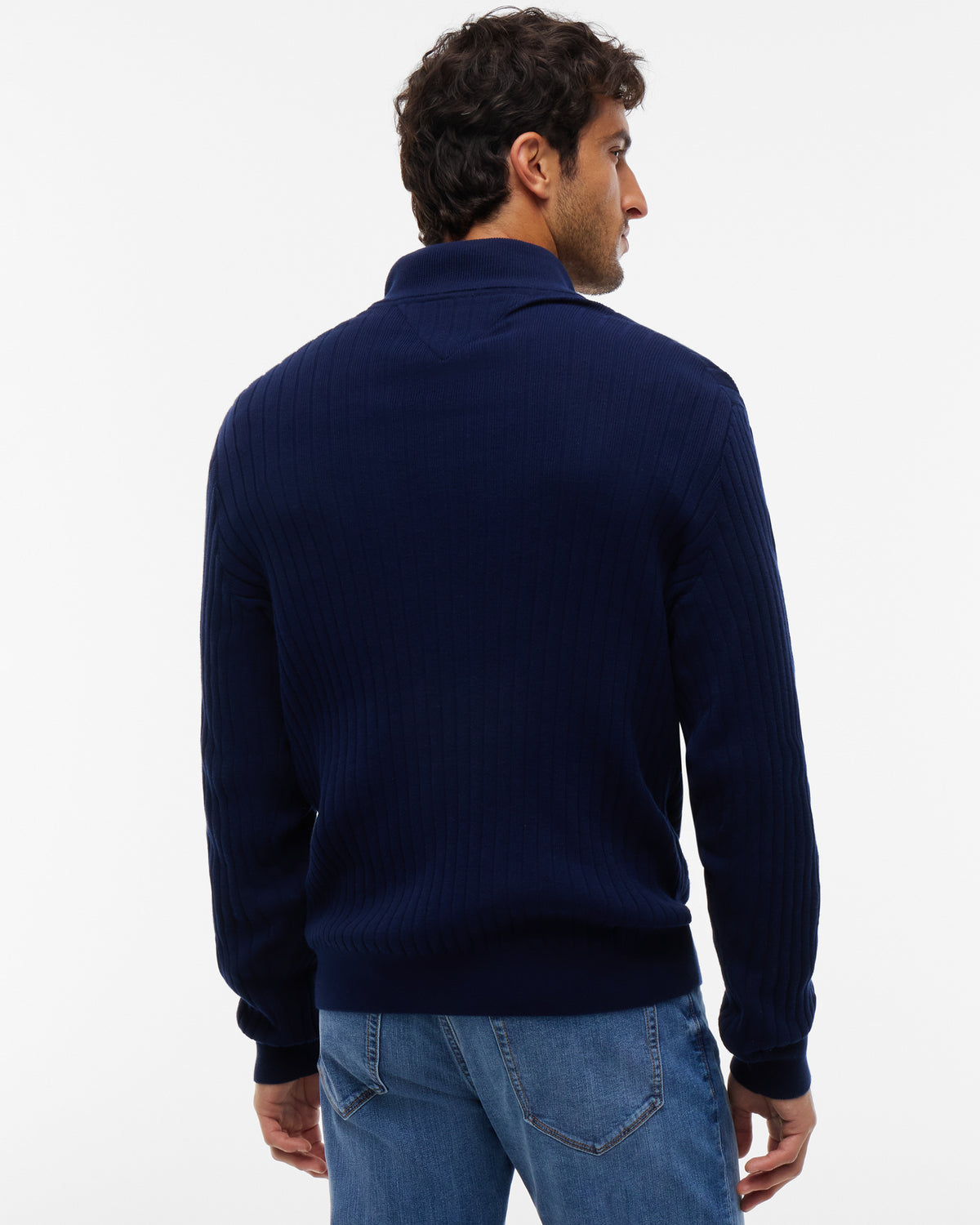 Tommy Hilfiger Wide Rib - Knit Mens Quarter - Zip Jumper - Carbon Navy | CHO | Designer Mens Jumpers