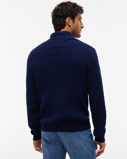 Tommy Hilfiger Wide Rib - Knit Mens Quarter - Zip Jumper - Carbon Navy | CHO | Designer Mens Jumpers