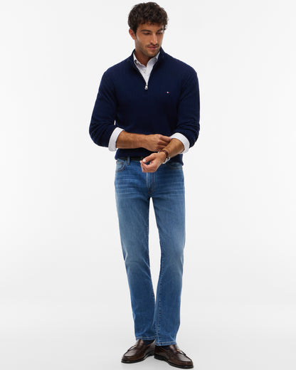 Tommy Hilfiger Wide Rib - Knit Mens Quarter - Zip Jumper - Carbon Navy | CHO | Designer Mens Jumpers