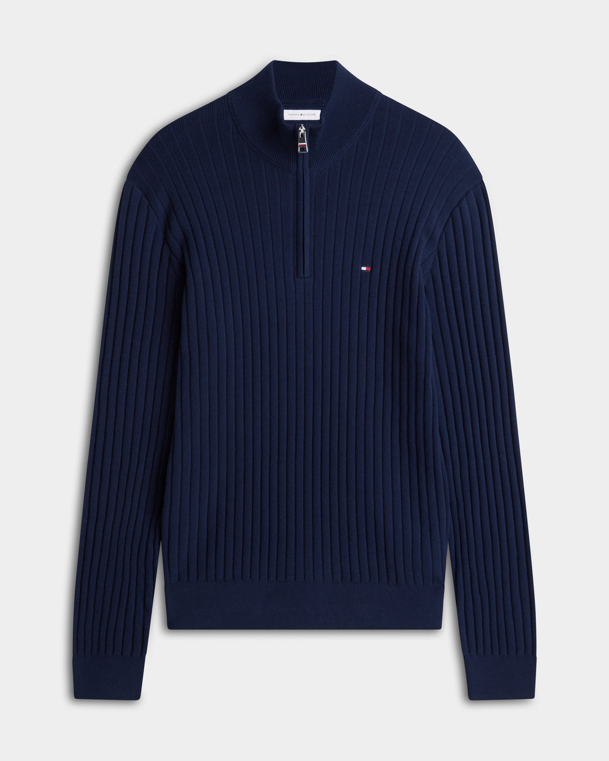 Tommy Hilfiger Wide Rib - Knit Mens Quarter - Zip Jumper - Carbon Navy | CHO | Designer Mens Jumpers