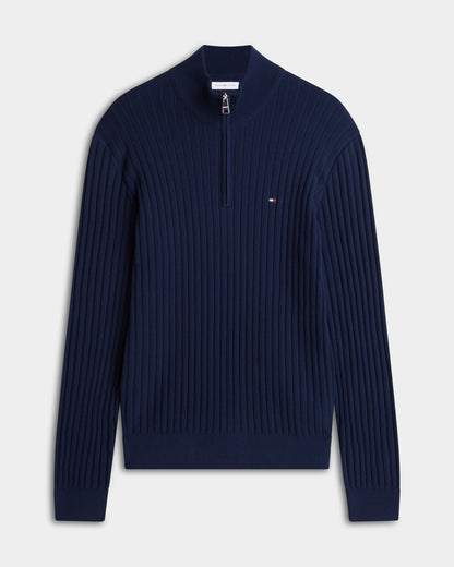 Tommy Hilfiger Wide Rib - Knit Mens Quarter - Zip Jumper - Carbon Navy | CHO | Designer Mens Jumpers