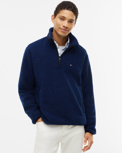 Tommy Hilfiger Sherpa Mens Quarter - Zip Fleece - Carbon Navy | CHO | Designer Mens Fleeces