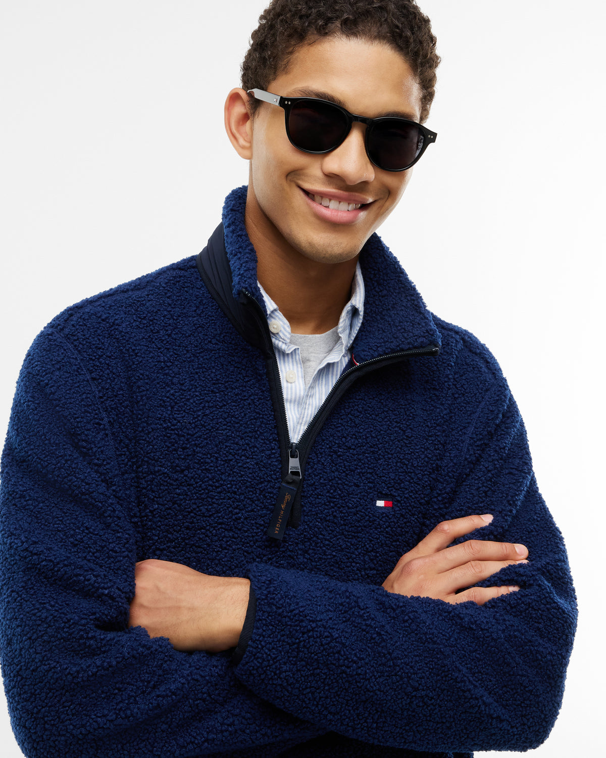 Tommy Hilfiger Sherpa Mens Quarter - Zip Fleece - Carbon Navy | CHO | Designer Mens Fleeces
