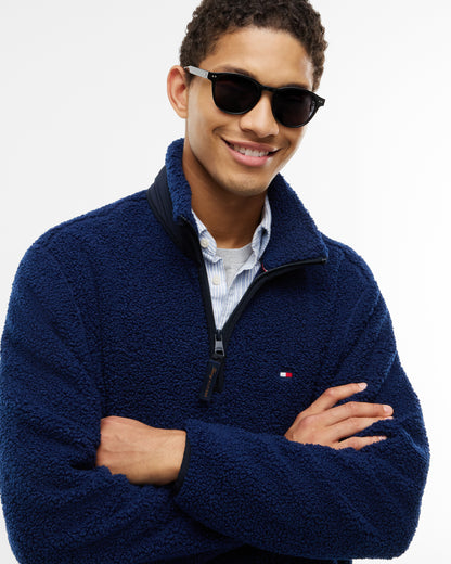 Tommy Hilfiger Sherpa Mens Quarter - Zip Fleece - Carbon Navy | CHO | Designer Mens Fleeces