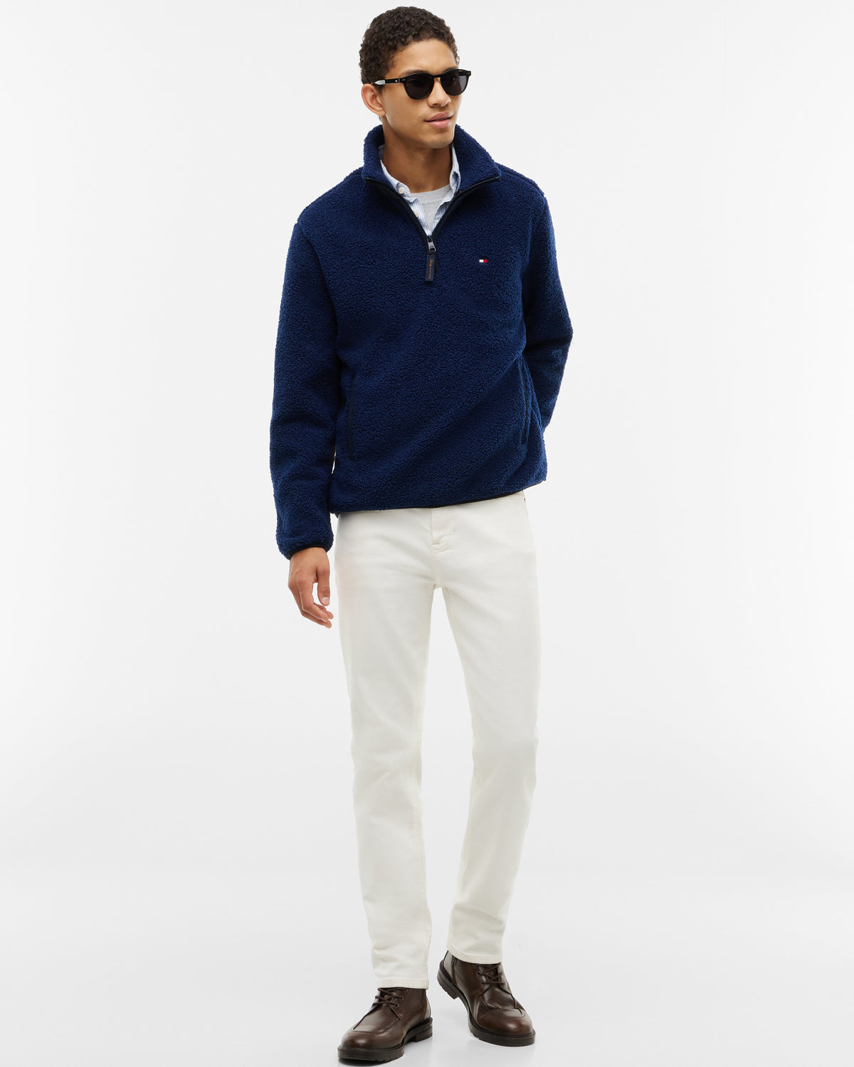 Tommy Hilfiger Sherpa Mens Quarter - Zip Fleece - Carbon Navy | CHO | Designer Mens Fleeces