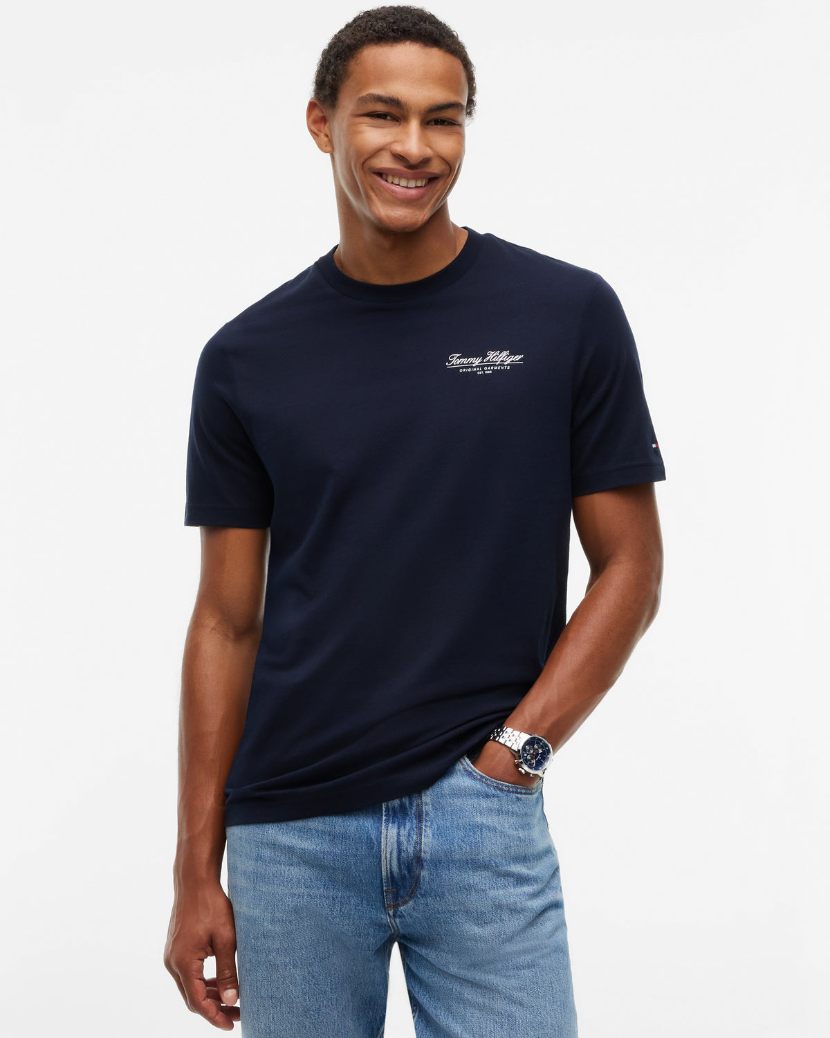 Tommy Hilfiger Brand Love Small Script Mens T - Shirt - Navy Blue | CHO | Designer Mens Logo T - Shirts