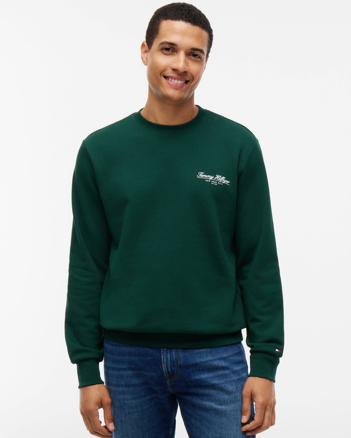 Tommy Hilfiger Brand Love Script Mens Sweatshirt - Nocturnal Green | CHO | Designer Mens Sweatshirts
