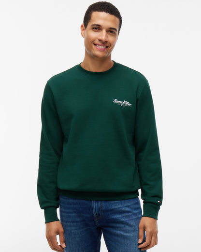Tommy Hilfiger Brand Love Script Mens Sweatshirt - Nocturnal Green | CHO | Designer Mens Sweatshirts