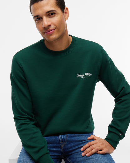 Tommy Hilfiger Brand Love Script Mens Sweatshirt - Nocturnal Green | CHO | Designer Mens Sweatshirts