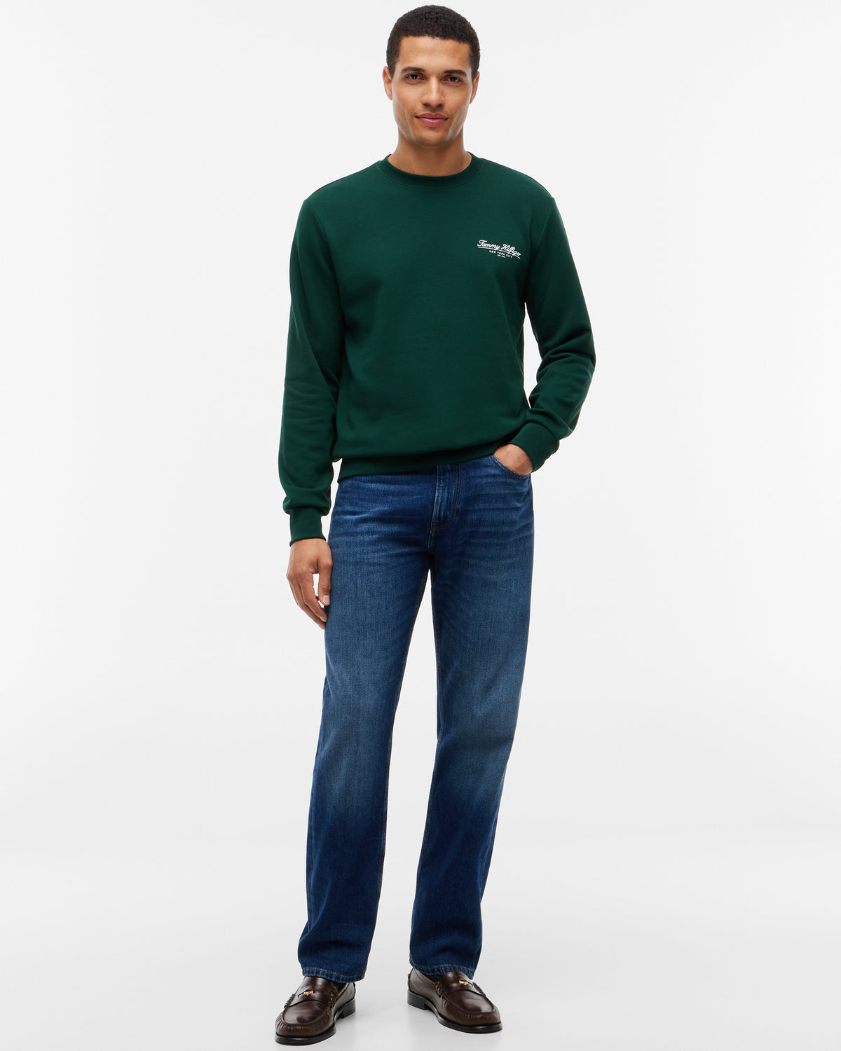 Tommy Hilfiger Brand Love Script Mens Sweatshirt - Nocturnal Green | CHO | Designer Mens Sweatshirts