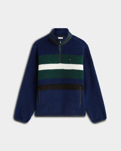 Tommy Hilfiger Sherpa Mens Quarter - Zip Fleece - Nocturnal Green/Carbon Navy | CHO | Designer Mens Fleeces