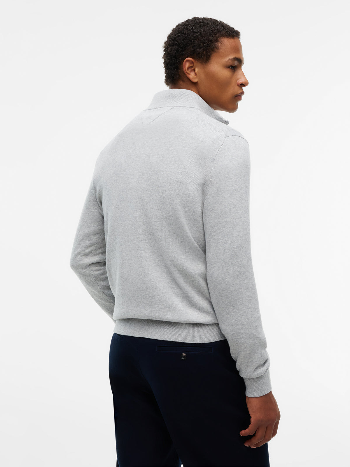 Tommy Hilfiger Essential Cotton 1/4 Zip Mock Mens Sweatshirt - Light Grey Heather | CHO | Designer Mens Sweatshirts