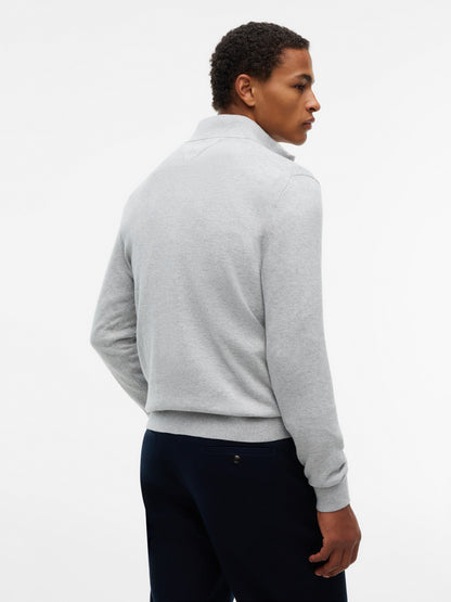 Tommy Hilfiger Essential Cotton 1/4 Zip Mock Mens Sweatshirt - Light Grey Heather | CHO | Designer Mens Sweatshirts