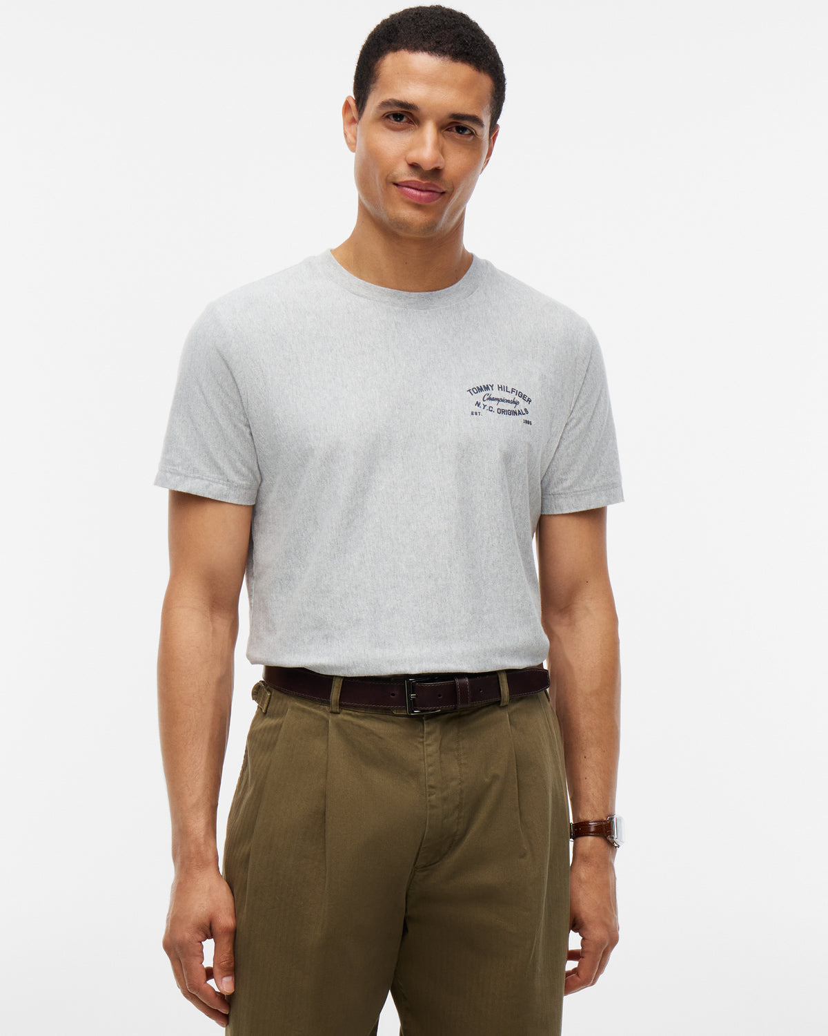 Tommy Hilfiger Graphic Mens Crew Neck T - Shirt - Light Grey Heather | CHO | Designer Mens Graphic T - Shirts