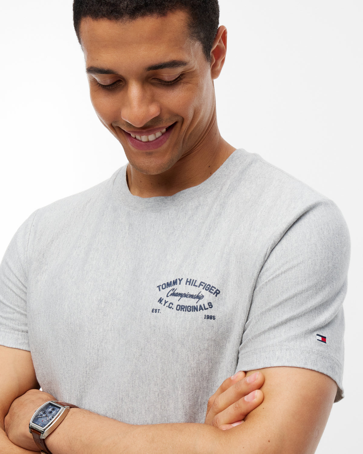 Tommy Hilfiger Graphic Mens Crew Neck T - Shirt - Light Grey Heather | CHO | Designer Mens Graphic T - Shirts