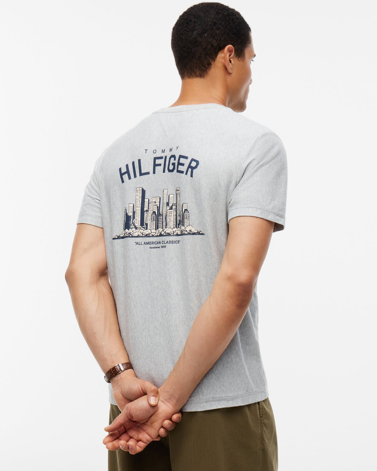 Tommy Hilfiger Graphic Mens Crew Neck T - Shirt - Light Grey Heather | CHO | Designer Mens Graphic T - Shirts