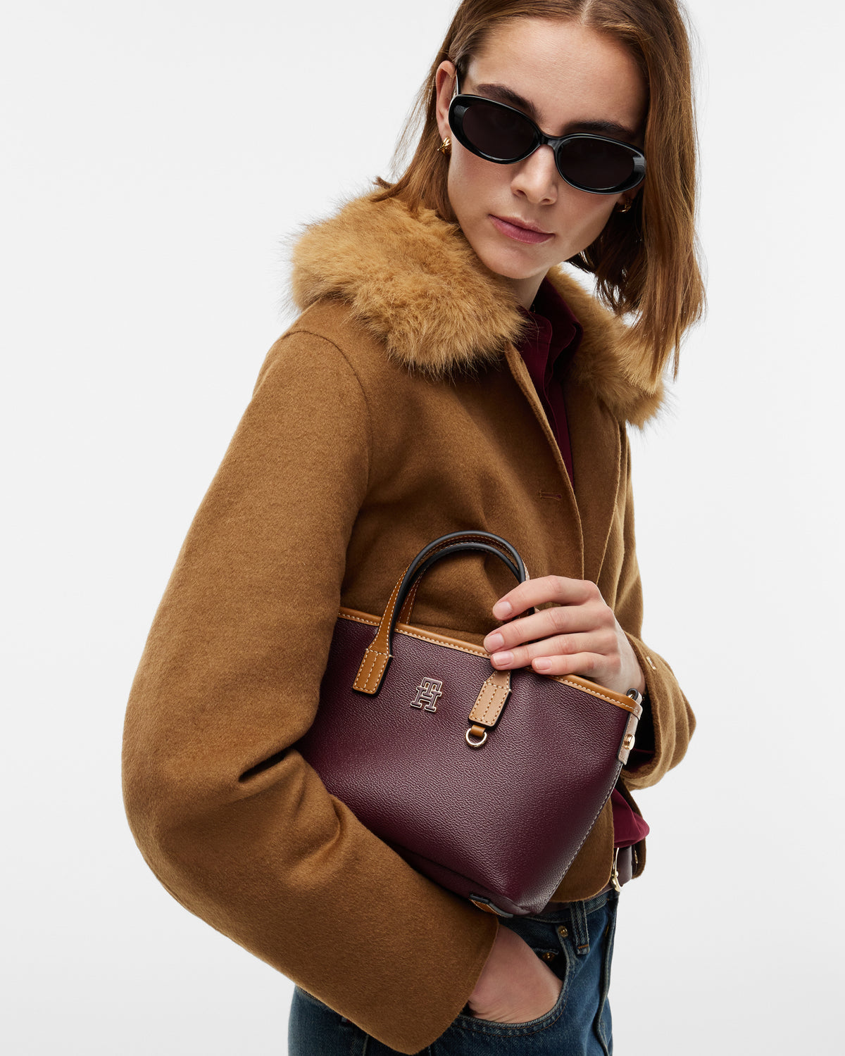 Tommy Hilfiger Monoplay Womens Mini Tote Bag - Oxblood | CHO | Designer Womens Tote Bags