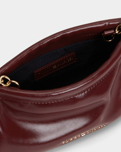 Tommy Hilfiger TH Modern Patent Womens Chain Clutch - Oxblood | CHO | Designer Womens Chain Clutches