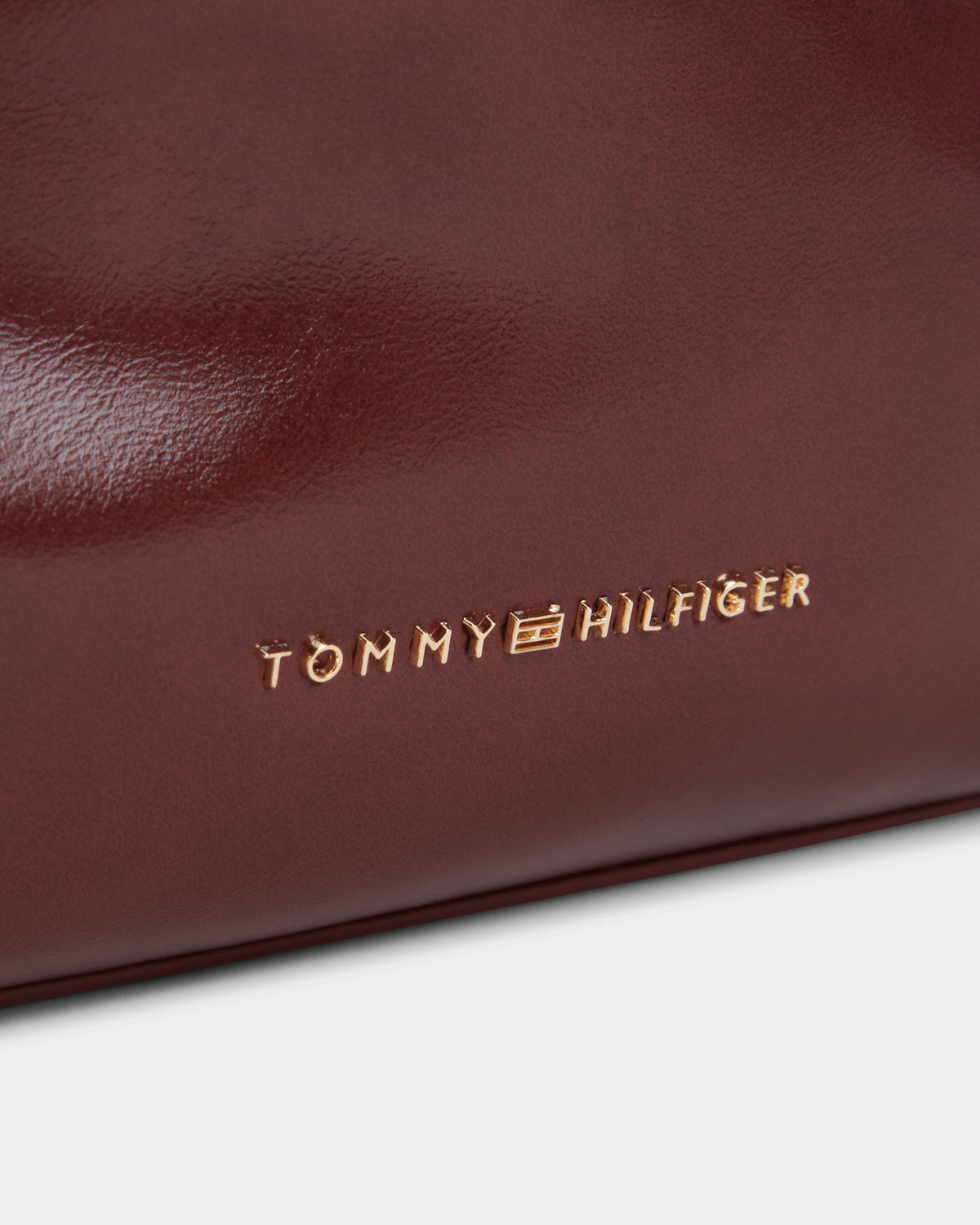 Tommy Hilfiger TH Modern Patent Womens Chain Clutch - Oxblood | CHO | Designer Womens Chain Clutches