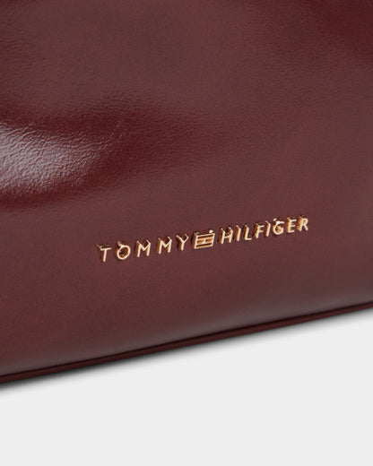 Tommy Hilfiger TH Modern Patent Womens Chain Clutch - Oxblood | CHO | Designer Womens Chain Clutches