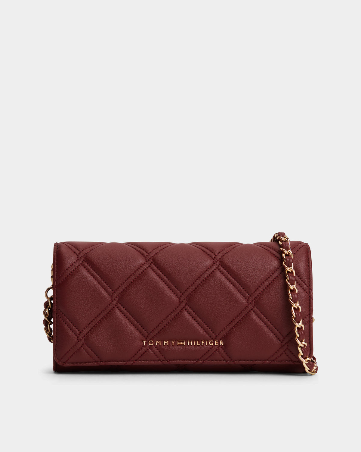 Tommy Hilfiger Quilted Womens Chain Wallet - Oxblood | CHO | Designer Womens Purses