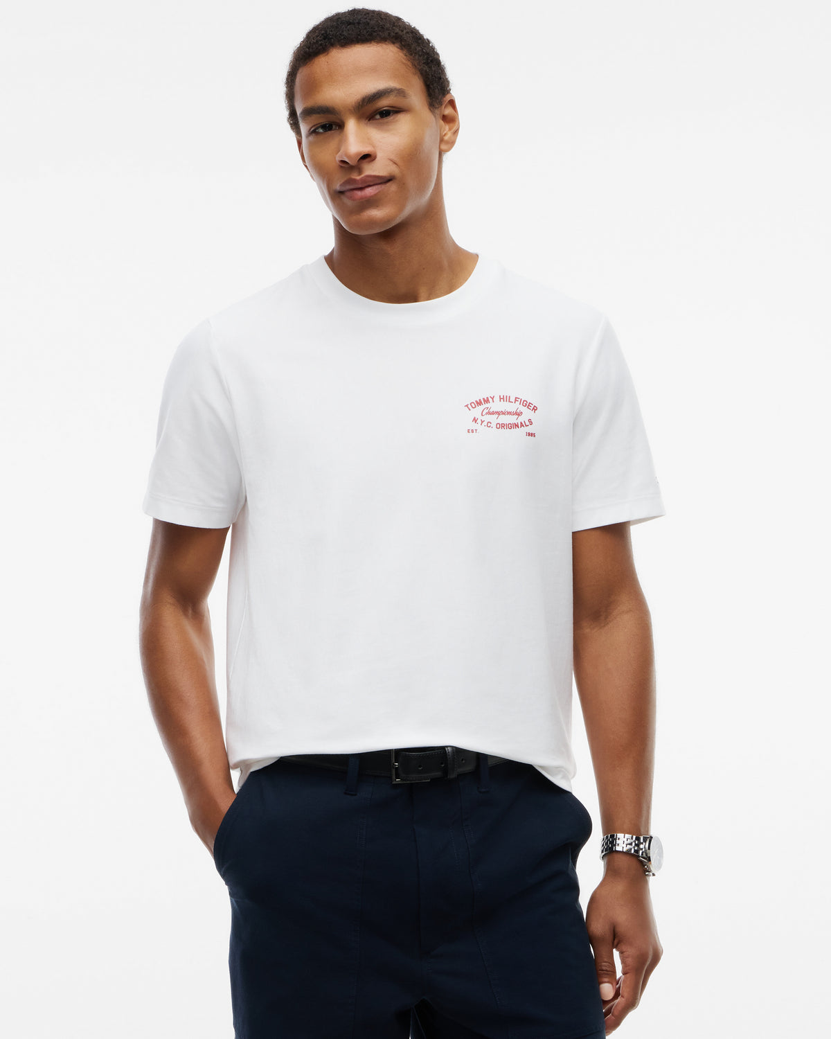 Tommy Hilfiger Graphic Mens Crew Neck T - Shirt - White | CHO | Designer Mens Graphic T - Shirts
