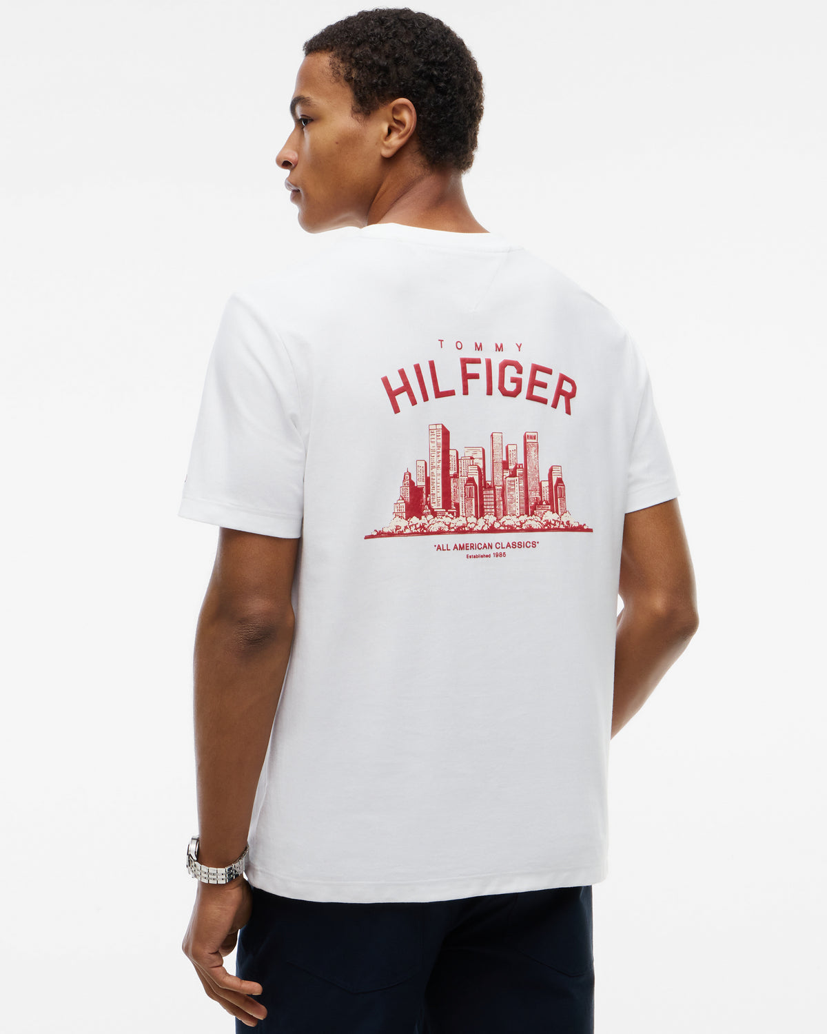 Tommy Hilfiger Graphic Mens Crew Neck T - Shirt - White | CHO | Designer Mens Graphic T - Shirts