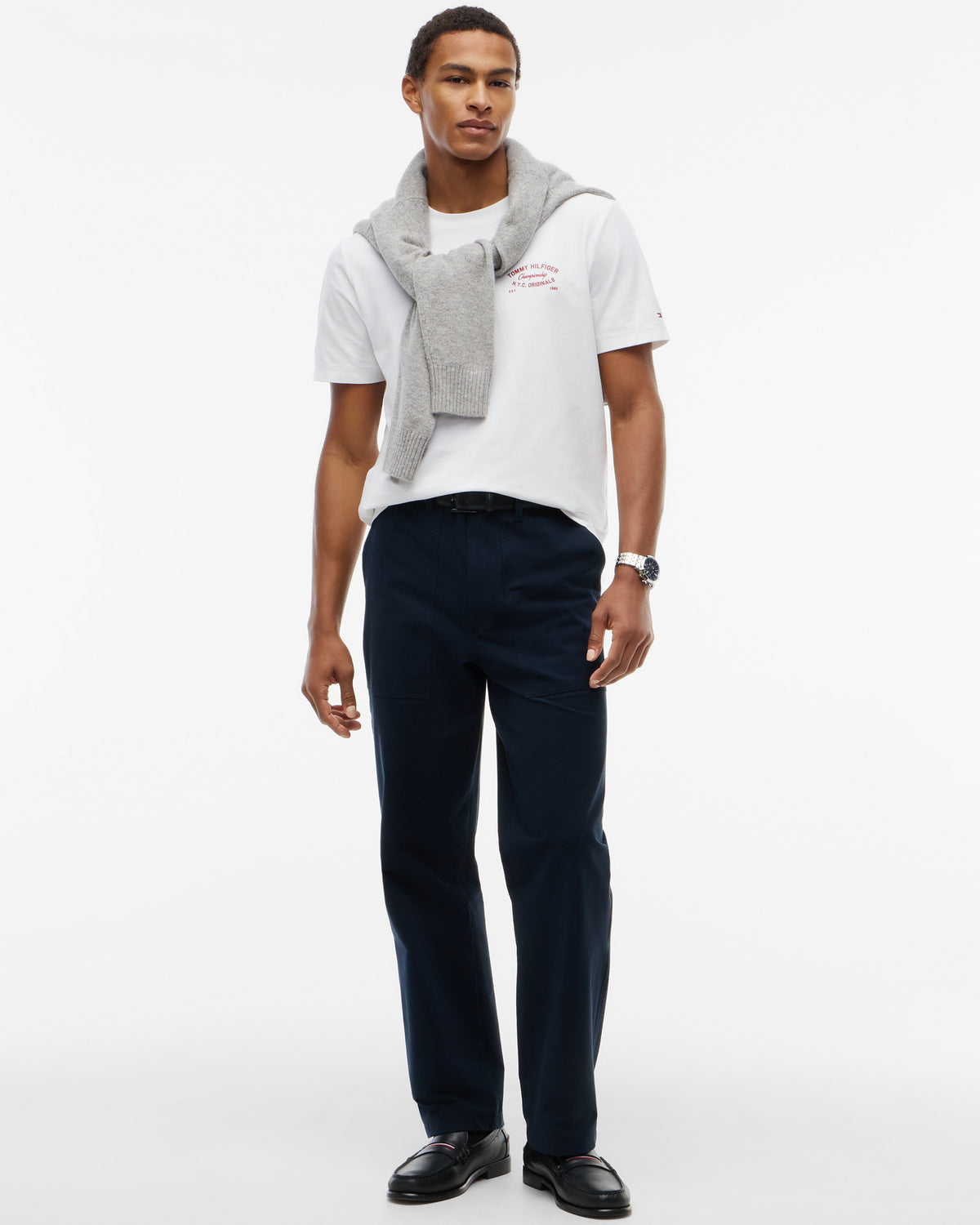 Tommy Hilfiger Graphic Mens Crew Neck T - Shirt - White | CHO | Designer Mens Graphic T - Shirts