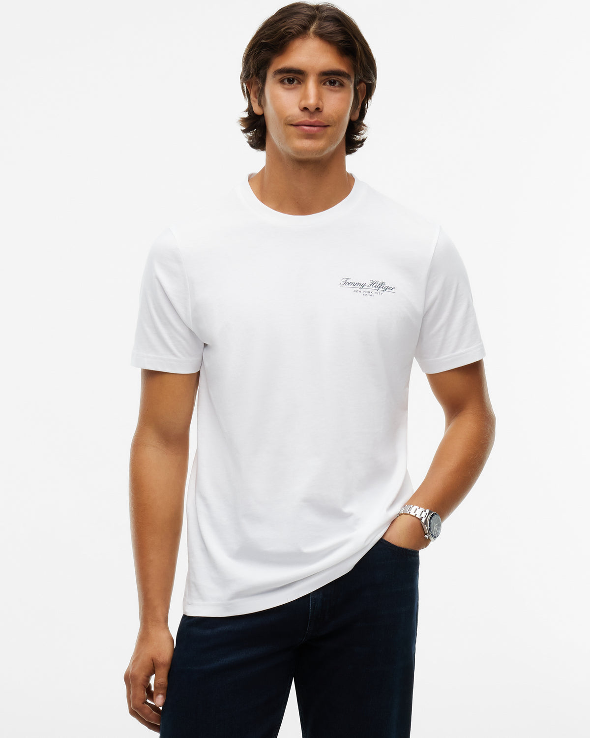 Tommy Hilfiger Brand Love Small Script Mens T - Shirt - White | CHO | Designer Mens Logo T - Shirts