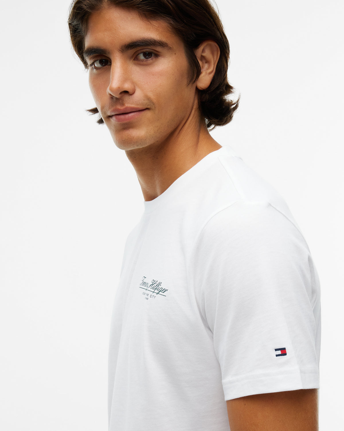 Tommy Hilfiger Brand Love Small Script Mens T - Shirt - White | CHO | Designer Mens Logo T - Shirts