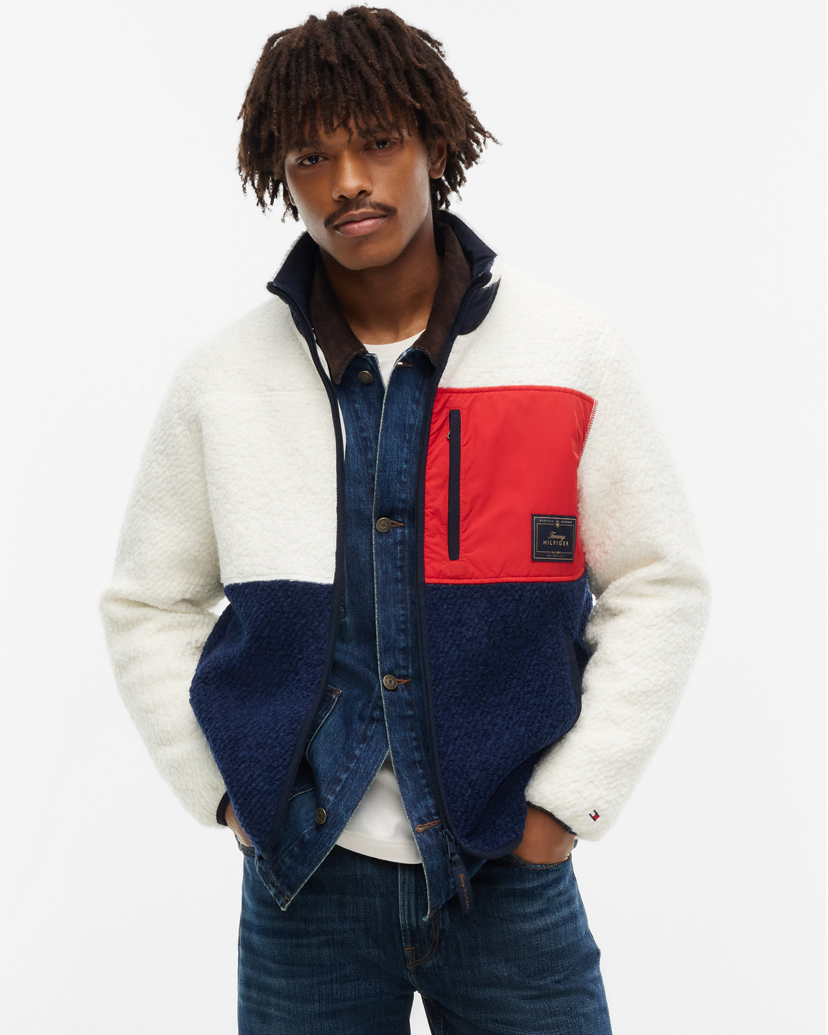 Tommy Hilfiger Wool Teddy Mens Full Zip Fleece - Ivory Petal | CHO | Designer Mens Fleeces