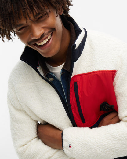 Tommy Hilfiger Wool Teddy Mens Full Zip Fleece - Ivory Petal | CHO | Designer Mens Fleeces