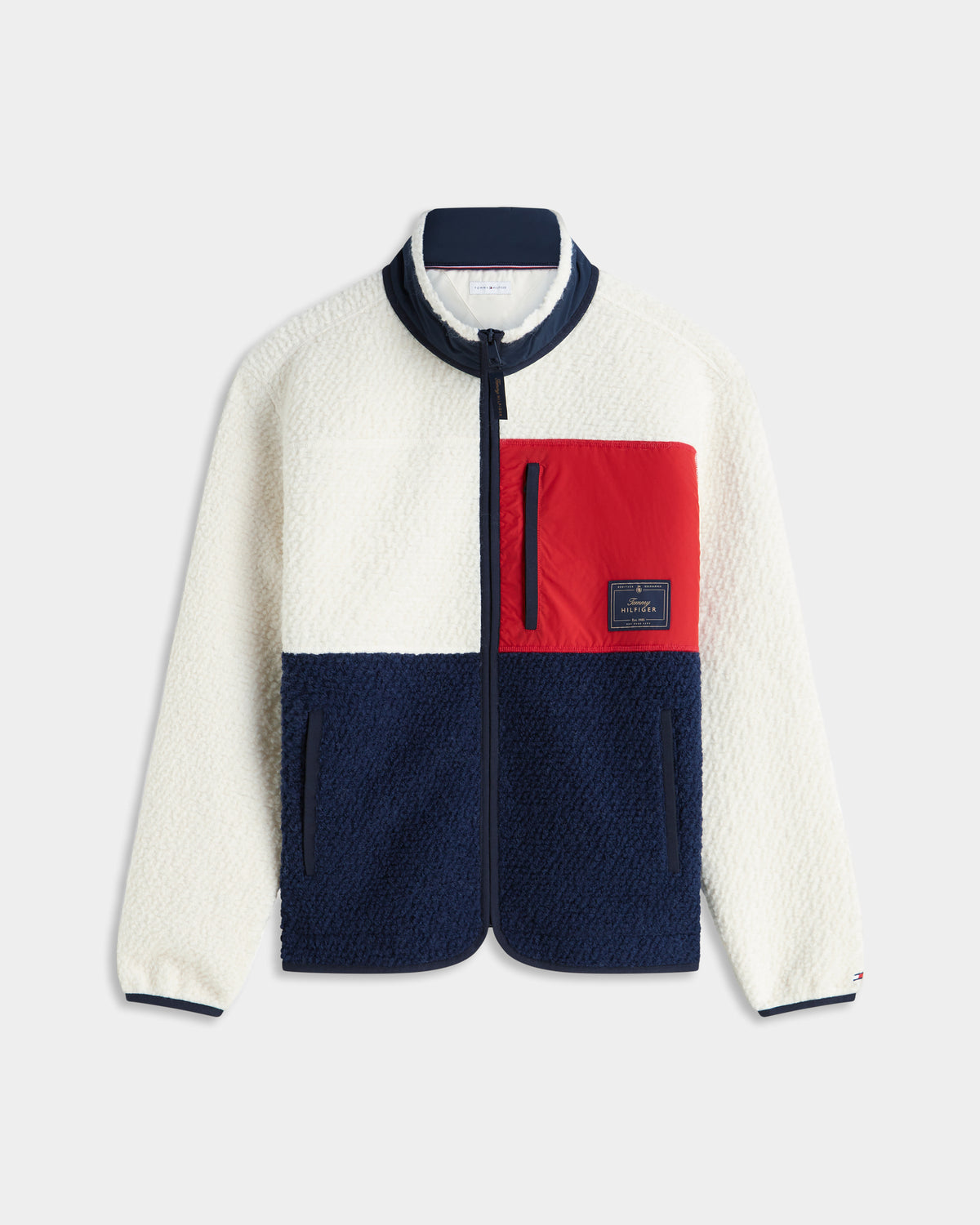 Tommy Hilfiger Wool Teddy Mens Full Zip Fleece - Ivory Petal | CHO | Designer Mens Fleeces