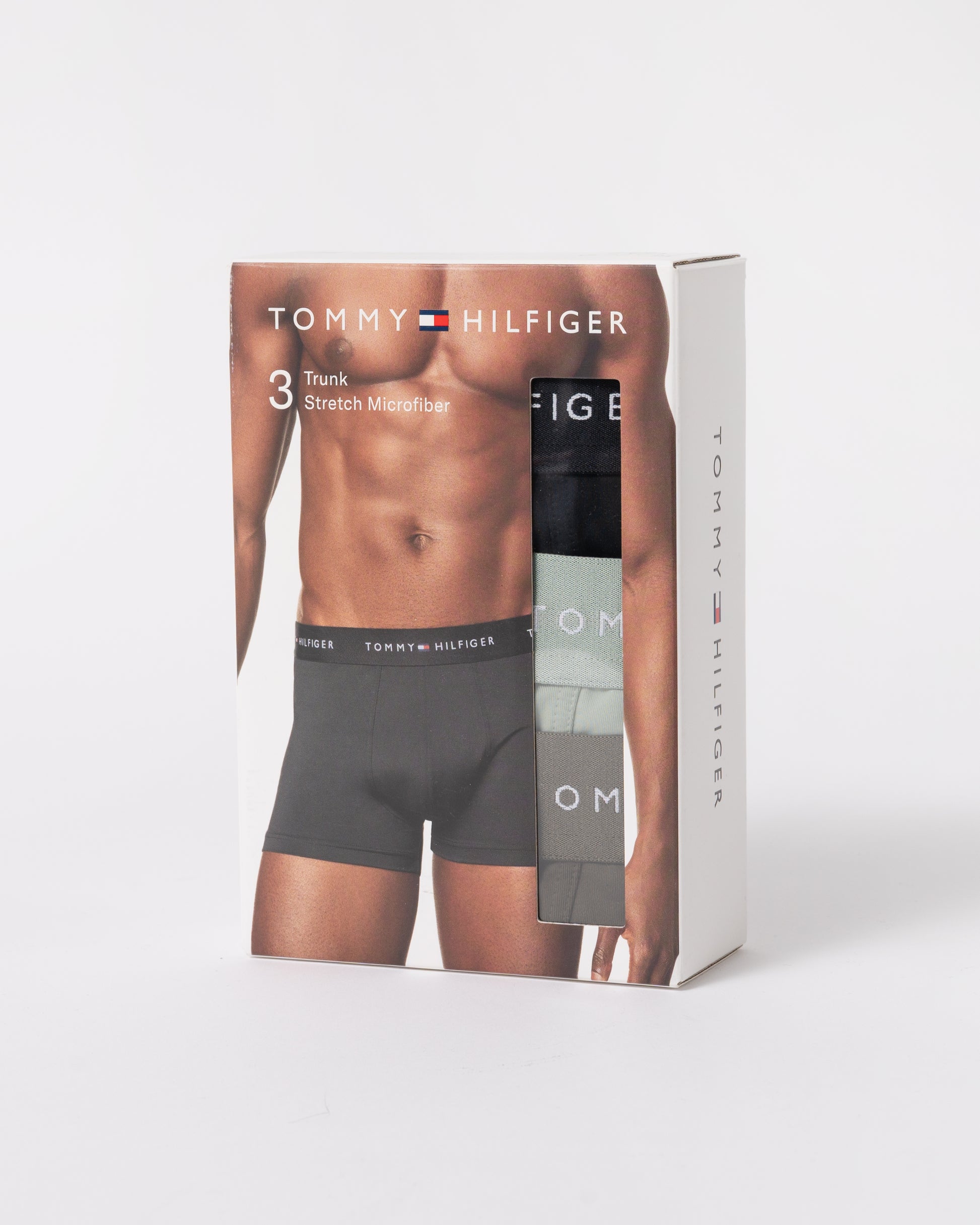 3- pack of Tommy Hilfiger DTM Waistband Mens Trunks in Black, Mint and Army green