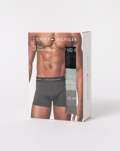 3- pack of Tommy Hilfiger DTM Waistband Mens Trunks in Black, Mint and Army green