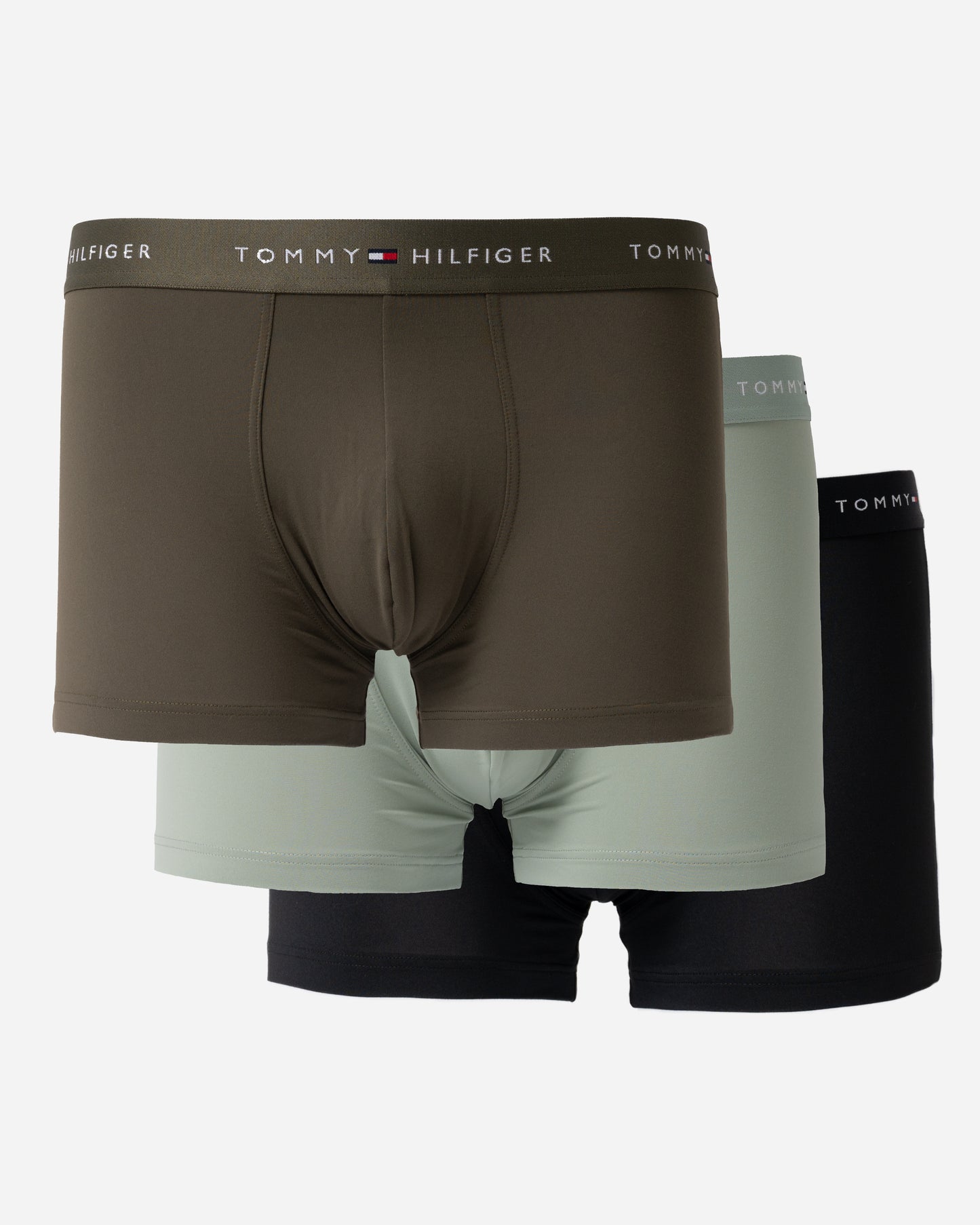 Tommy Hilfiger 3-Pack DTM Waistband Mens Trunks in Black, Mint and Army green
