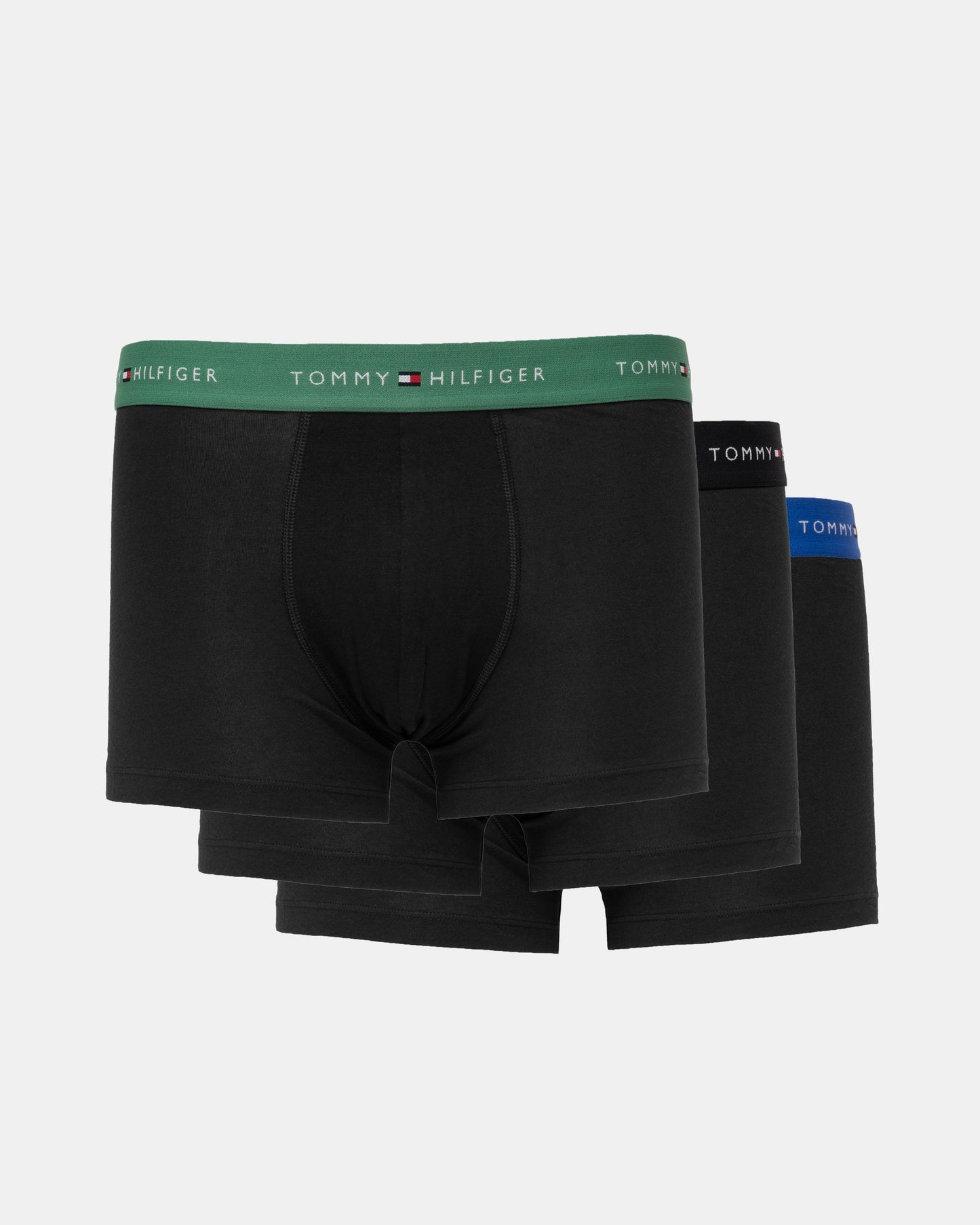 Tommy Hilfiger 3-Pack Logo Waistband Mens Trunks - Alaskan Green/Black/Noble Blue