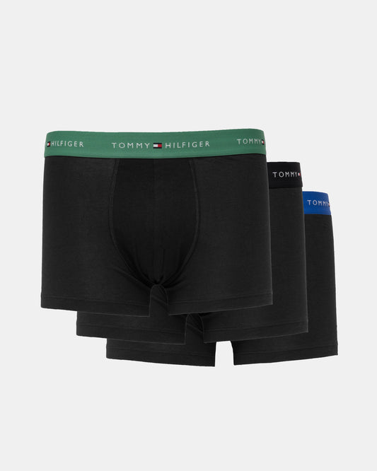 Tommy Hilfiger 3-Pack Logo Waistband Mens Trunks - Alaskan Green/Black/Noble Blue