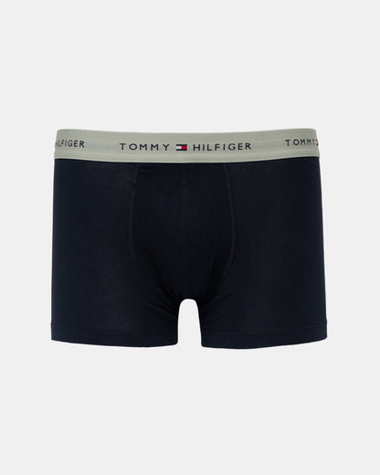 Navy trunks with grey green waistband